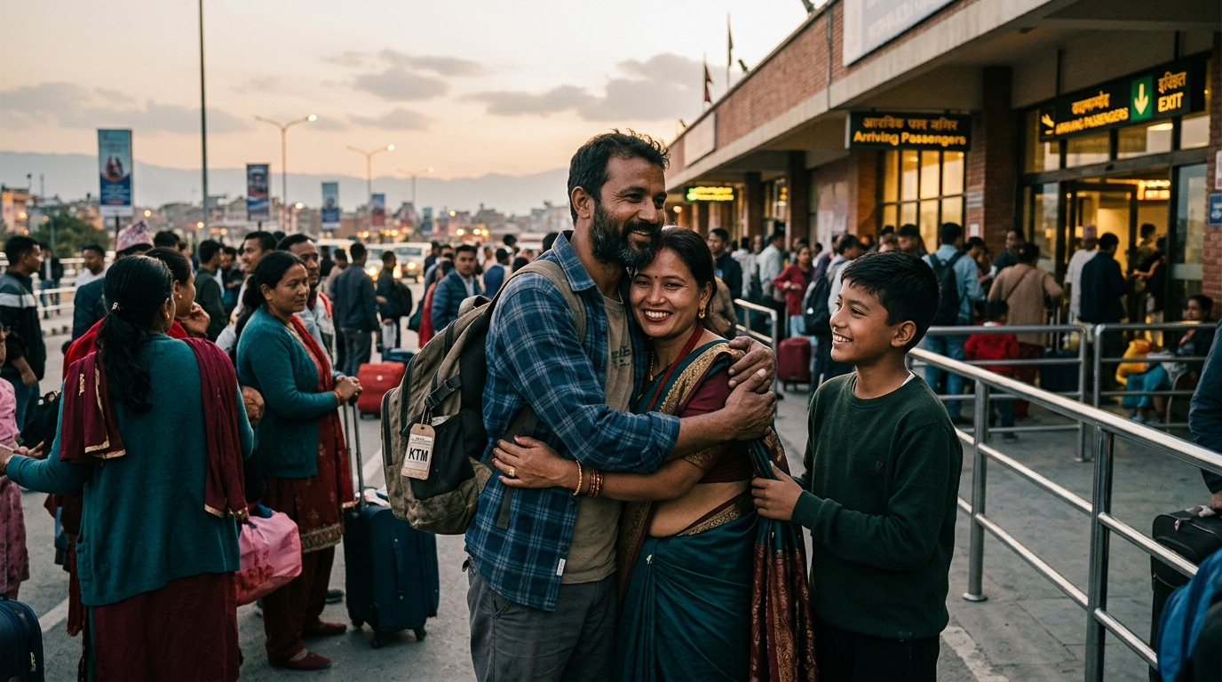 A migrant worker's journey from home, to work, to home again, along a bridge motif